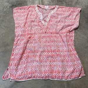 Stella & Dot Beach Womens One Size Pink Paisley Swimsuit Cover Up Poms‎